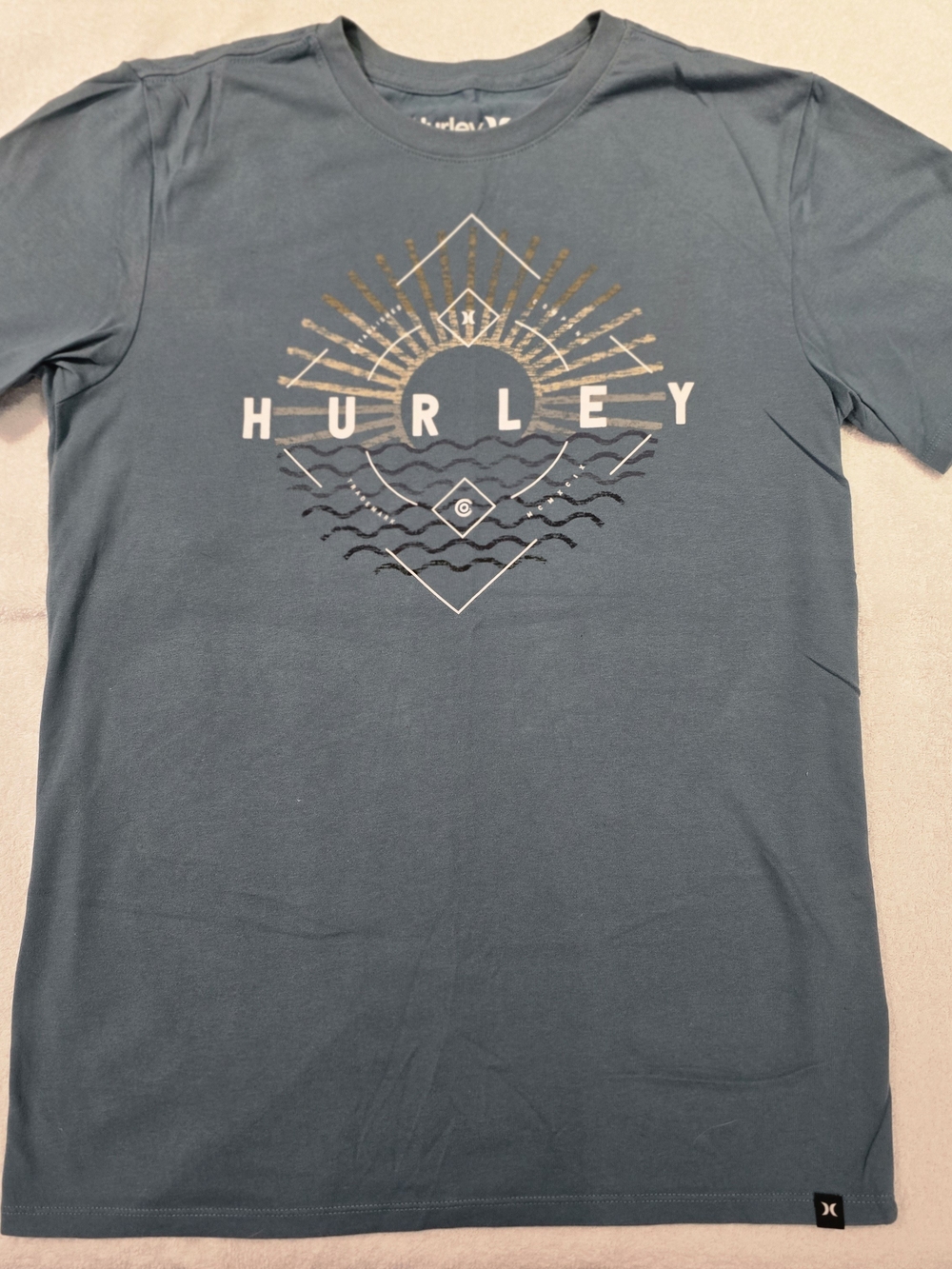 Nike Dri-fit Hurley Men's Charcoal Blue Graphic Logo Short Sleeve Tee SZ SM